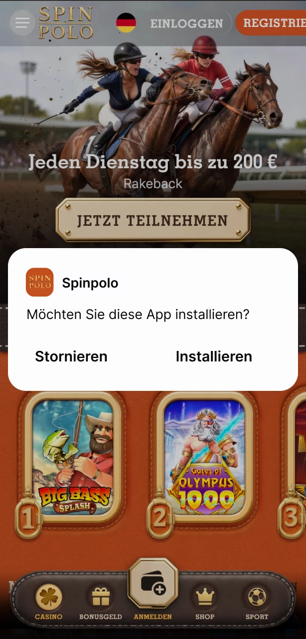 Bestätigen Sie die Installation und nutzen Sie das neue Spinpolo Symbol direkt auf Ihrem Android-Gerät app.