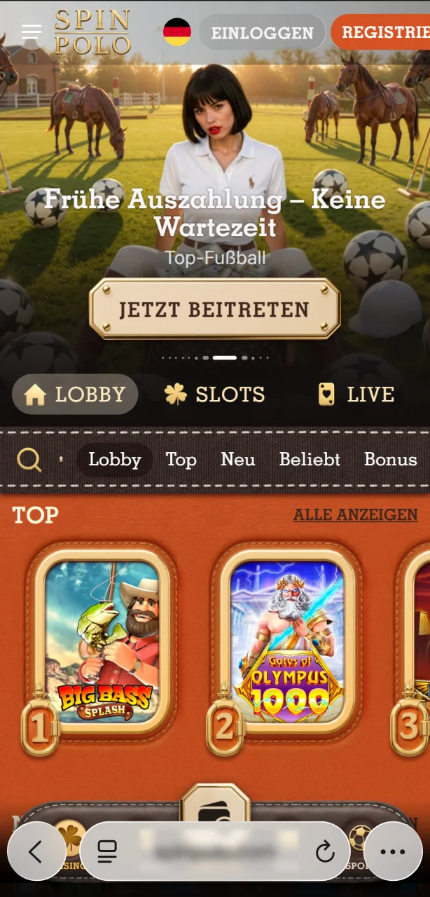 Öffnen Sie den Safari-Browser auf Ihrem iOS-Gerät für die Spinpolo App.
