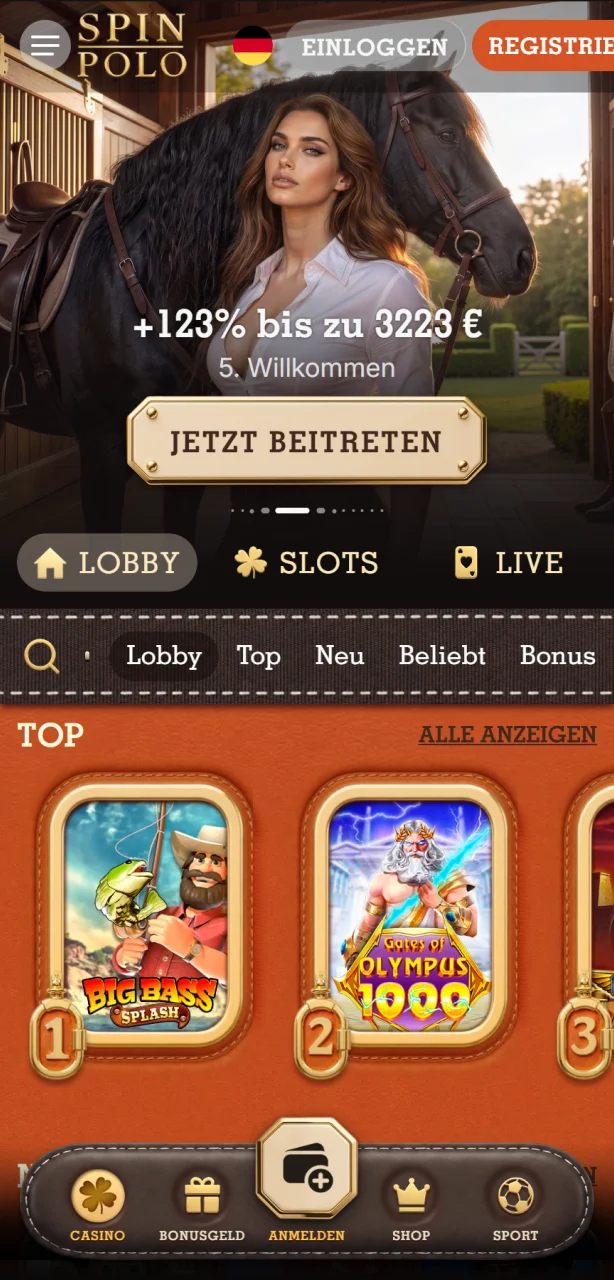 Öffnen Sie die mobile Spinpolo App Startseite für Ihr ultimatives Gaming-Erlebnis.