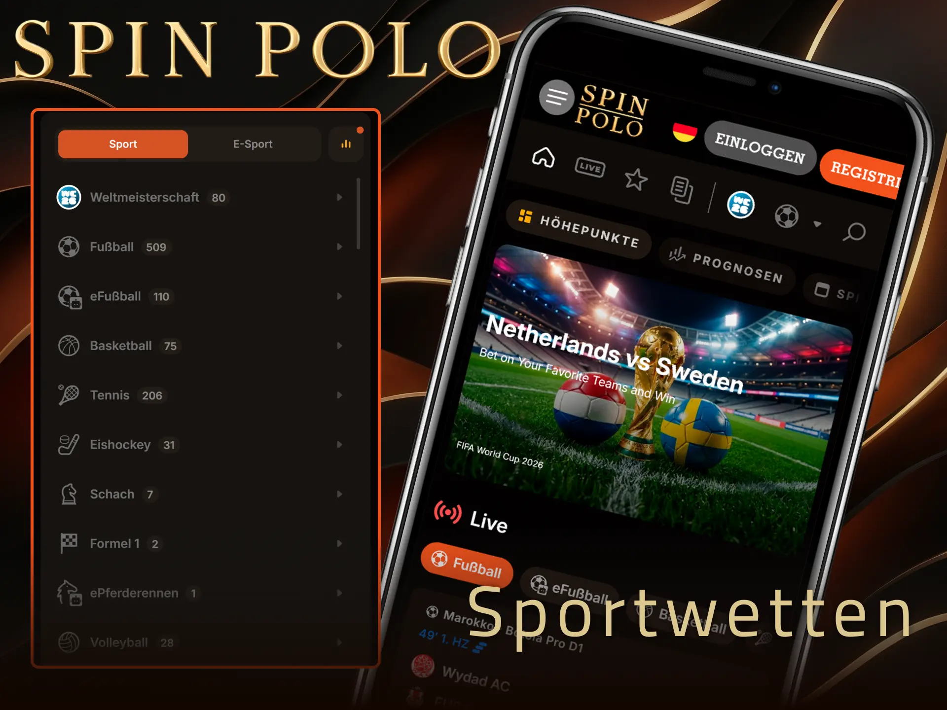 Platzieren Sie Sportwetten auf der mobilen Spinpolo Webseite in Deutschland.