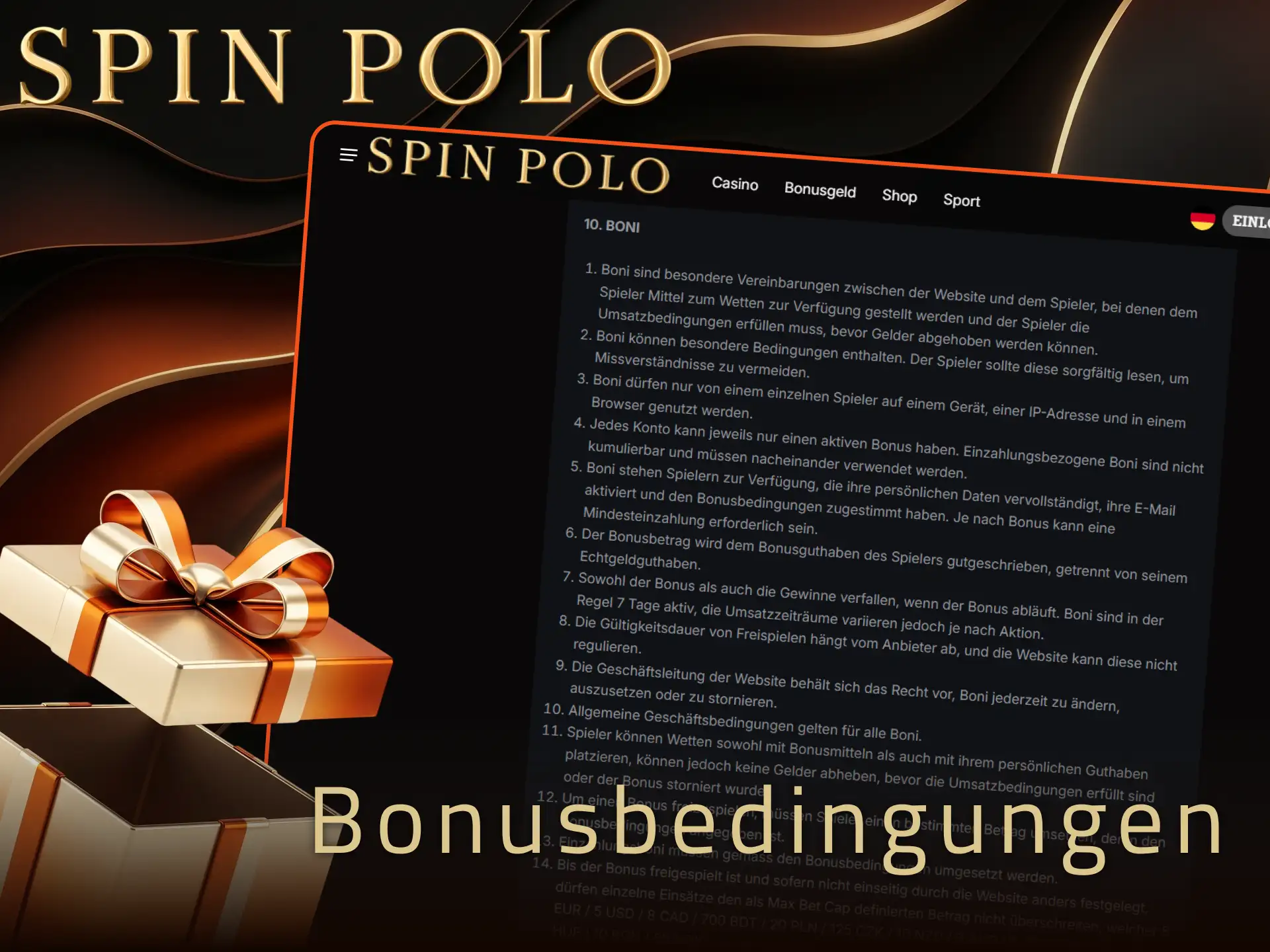 Erfüllen Sie die Spinpolo Bonusbedingungen für eine erfolgreiche Auszahlung Ihrer Gewinne.