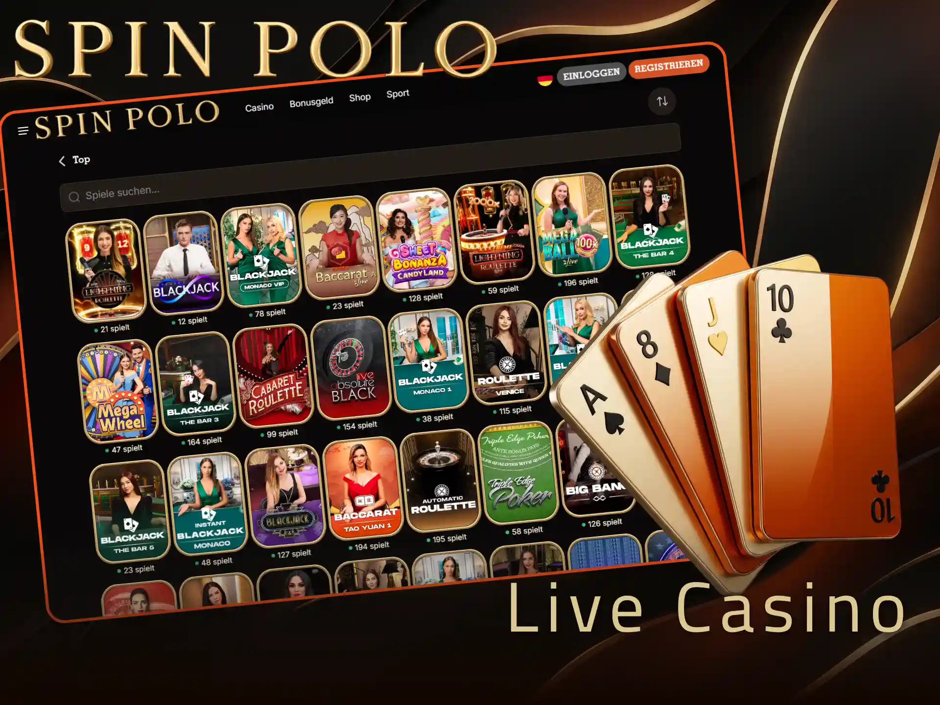 Erleben Sie echte Dealer im Spinpolo Live Casino und gewinnen Sie live.