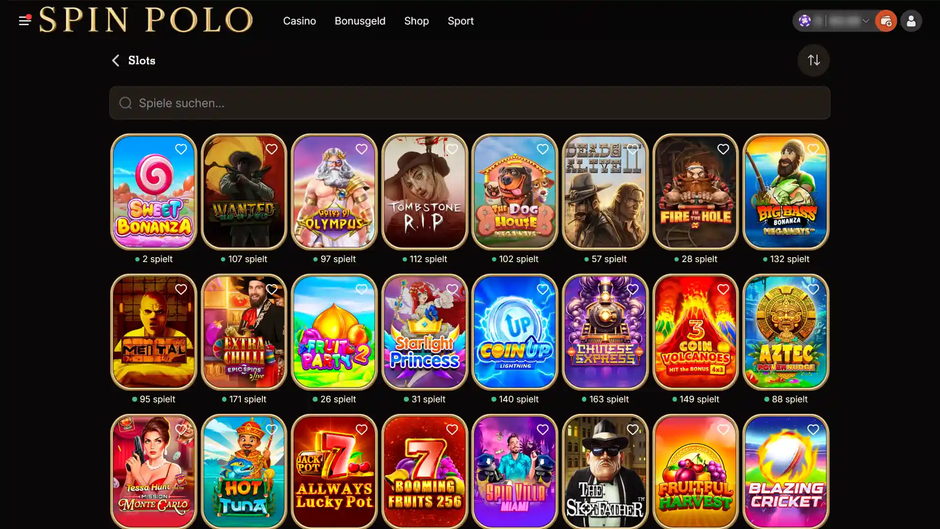 Suchen Sie tolle Casino Spiele aus und starten Sie bei Spinpolo.