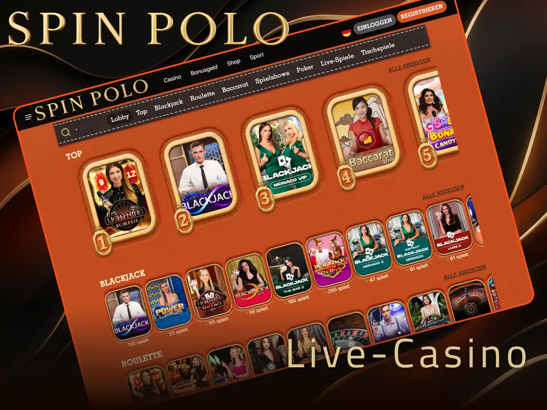 Erleben Sie echte Dealer im Spinpolo Live-Casino auf der Startseite.