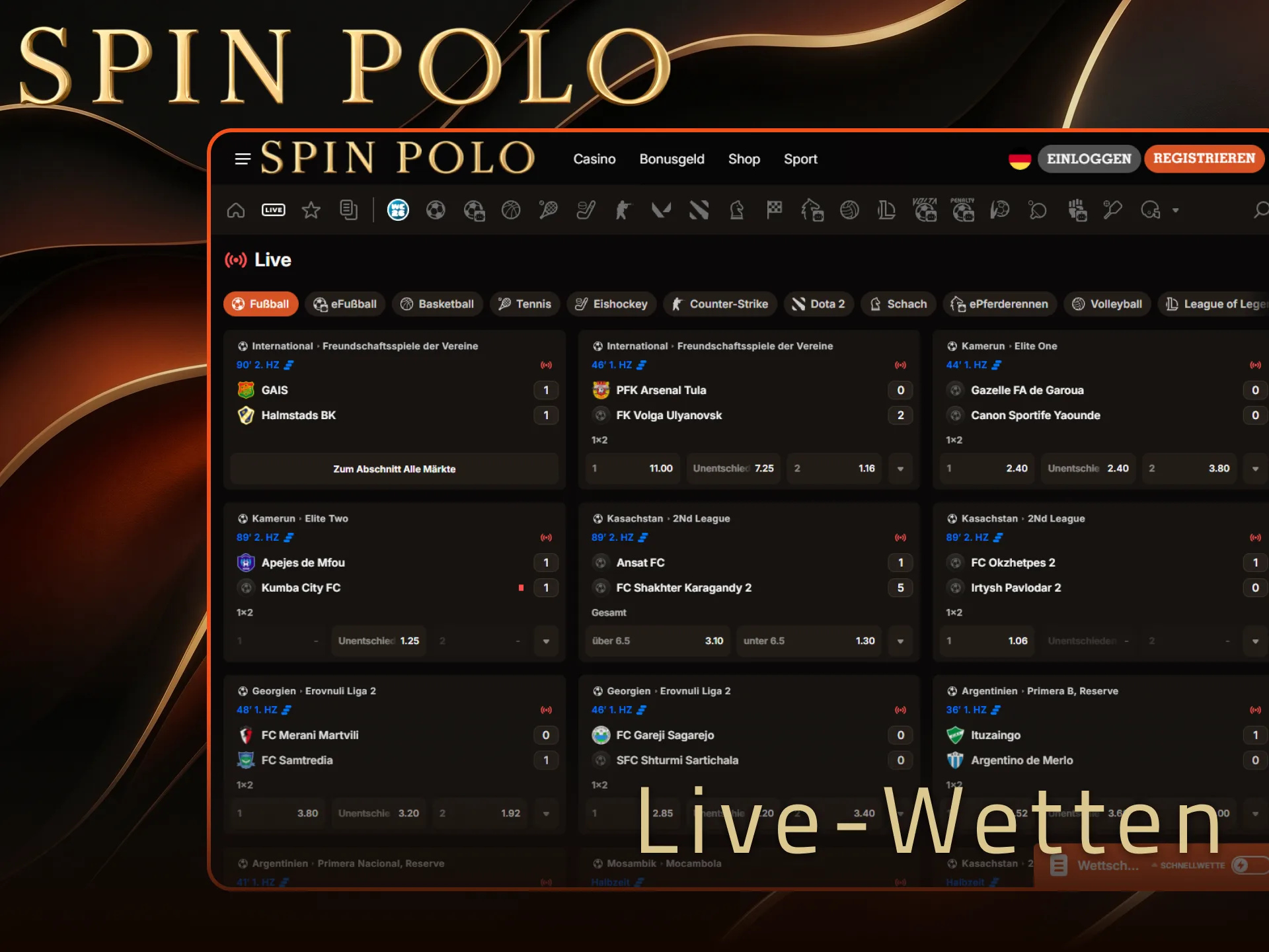 Platzieren Sie Live-Wetten bei Spinpolo direkt während des laufenden Spiels.