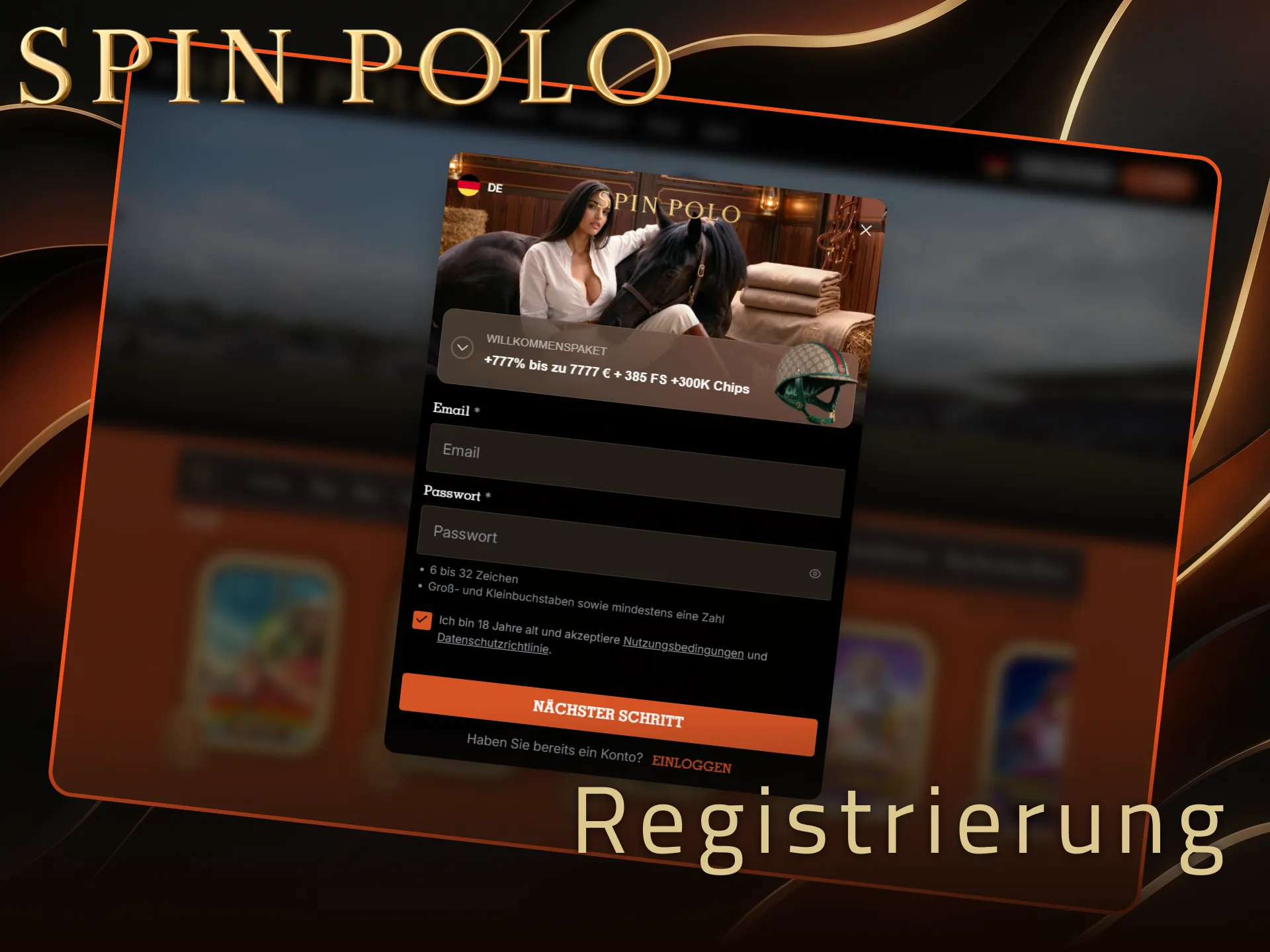 Starten Sie die Spinpolo Registrierung für Ihr neues Spielkonto in Deutschland.