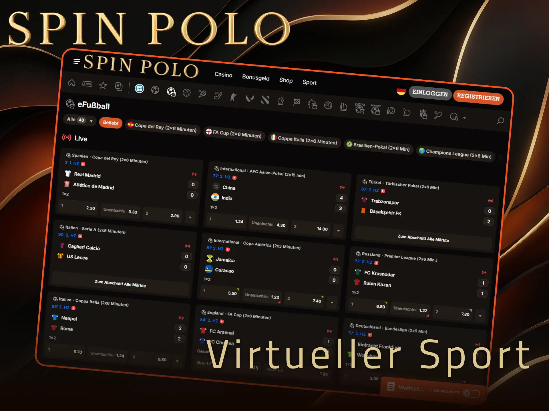Entdecken Sie virtuellen Sport bei Spinpolo für schnelle Wettgewinne.