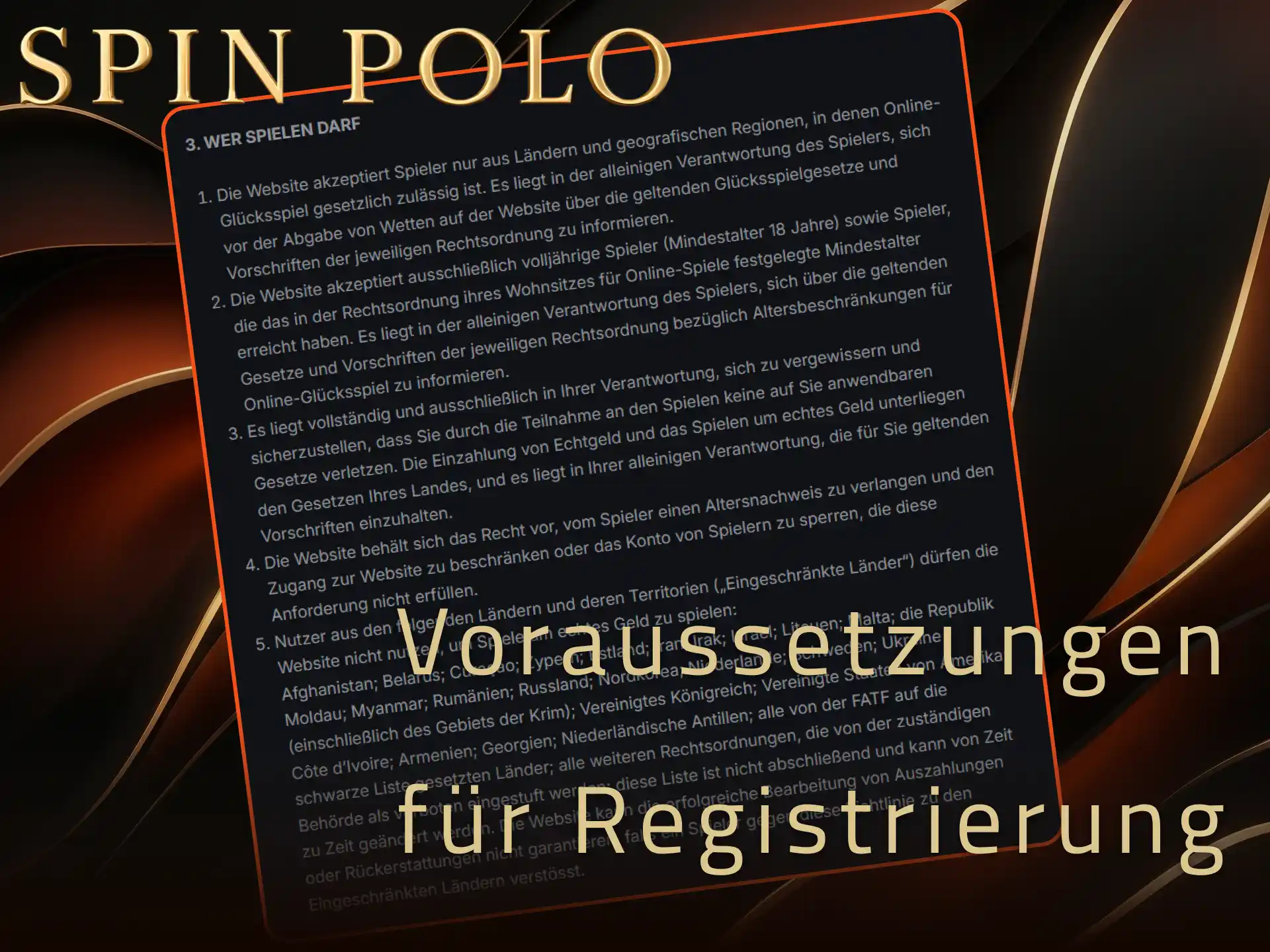 Erfüllen Sie alle Voraussetzungen für Ihre Spinpolo Registrierung in Deutschland.